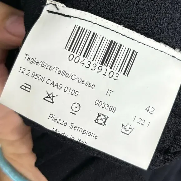 Piazza Sempione Black Short Sleeve Perforated Pleated Flare A Line Dress 42 US 6 - Picture 5 of 11